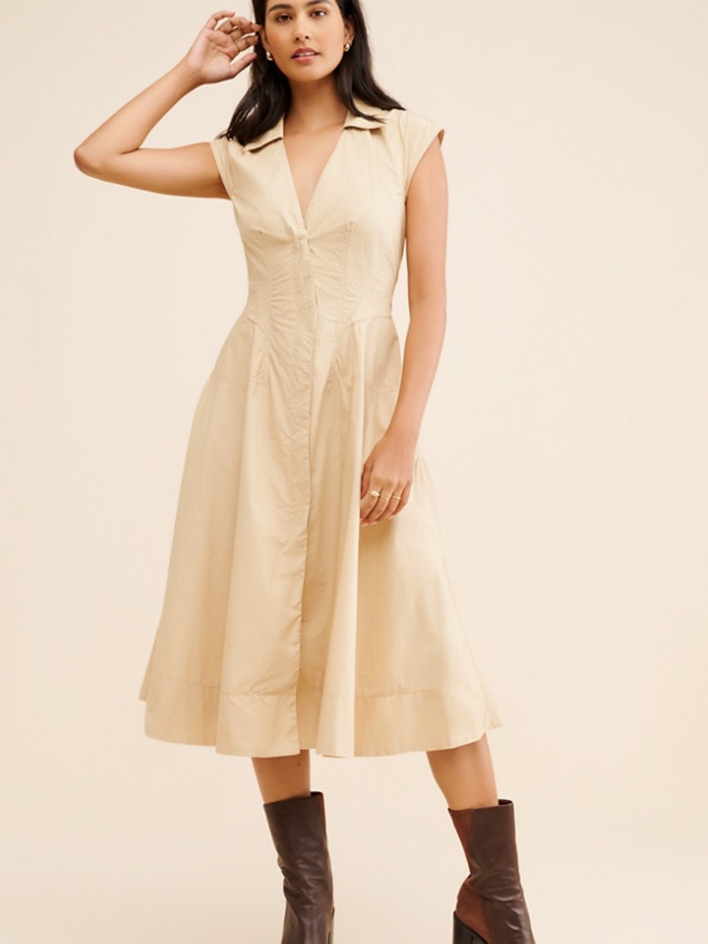 Anthropologie Maeve Short-Sleeve V-Neck Wrap Midi Shirt Dress – Size M